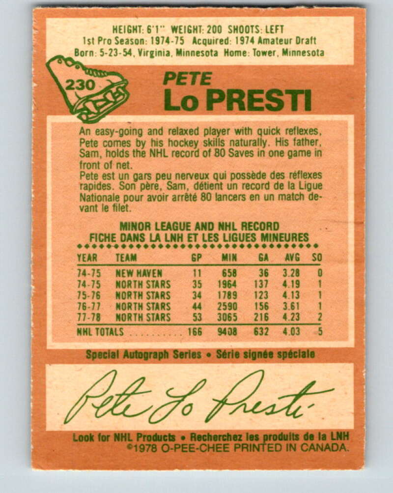 1978-79 O-Pee-Chee #230 Pete LoPresti Minnesota North Stars V24115