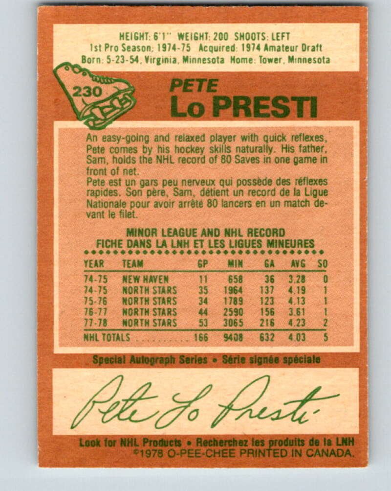 1978-79 O-Pee-Chee #230 Pete LoPresti Minnesota North Stars V24117