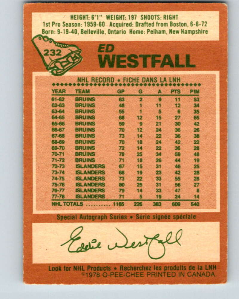 1978-79 O-Pee-Chee #232 Ed Westfall New York Islanders V24141