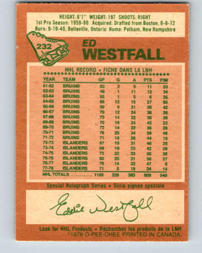 1978-79 O-Pee-Chee #232 Ed Westfall New York Islanders V24144