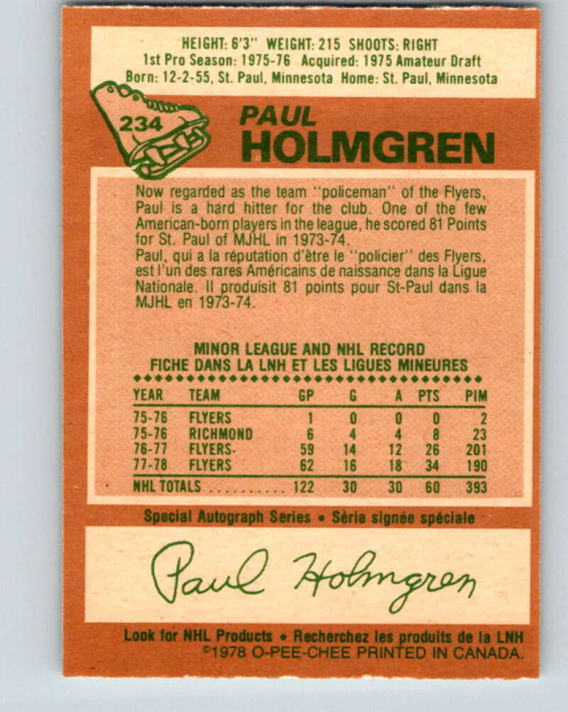 1978-79 O-Pee-Chee #234 Paul Holmgren Philadelphia Flyers V24182