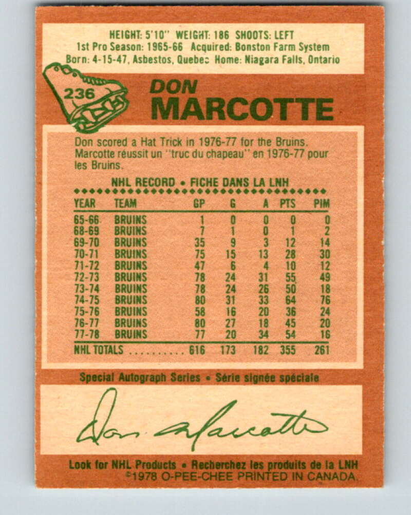 1978-79 O-Pee-Chee #236 Don Marcotte Boston Bruins V24205