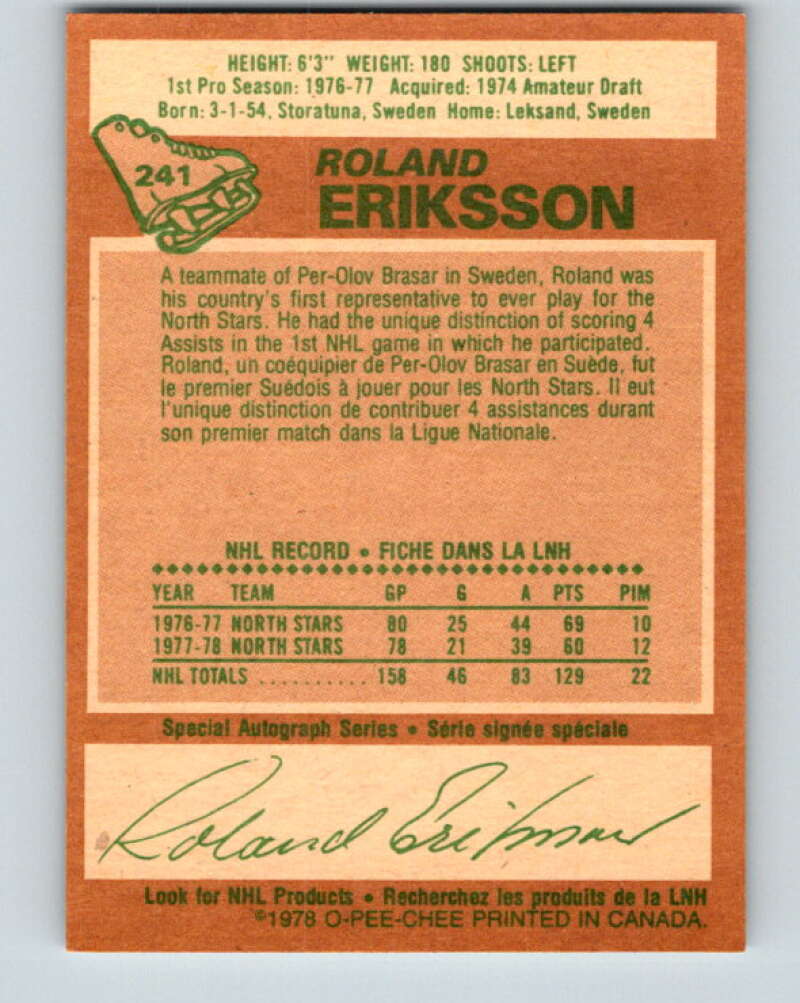 1978-79 O-Pee-Chee #241 Roland Eriksson Vancouver Canucks V24279