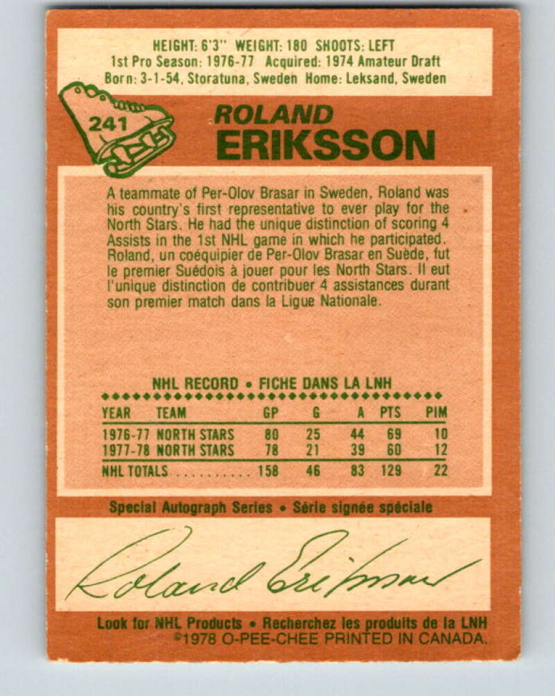 1978-79 O-Pee-Chee #241 Roland Eriksson Vancouver Canucks V24281