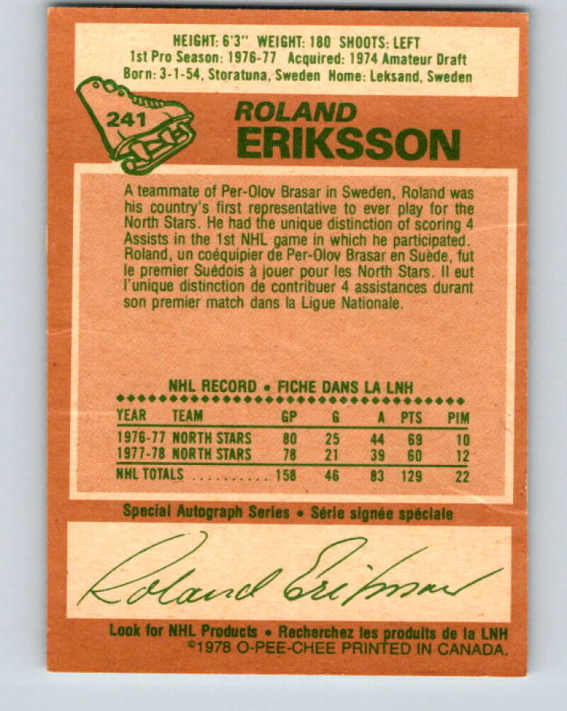 1978-79 O-Pee-Chee #241 Roland Eriksson Vancouver Canucks V24282