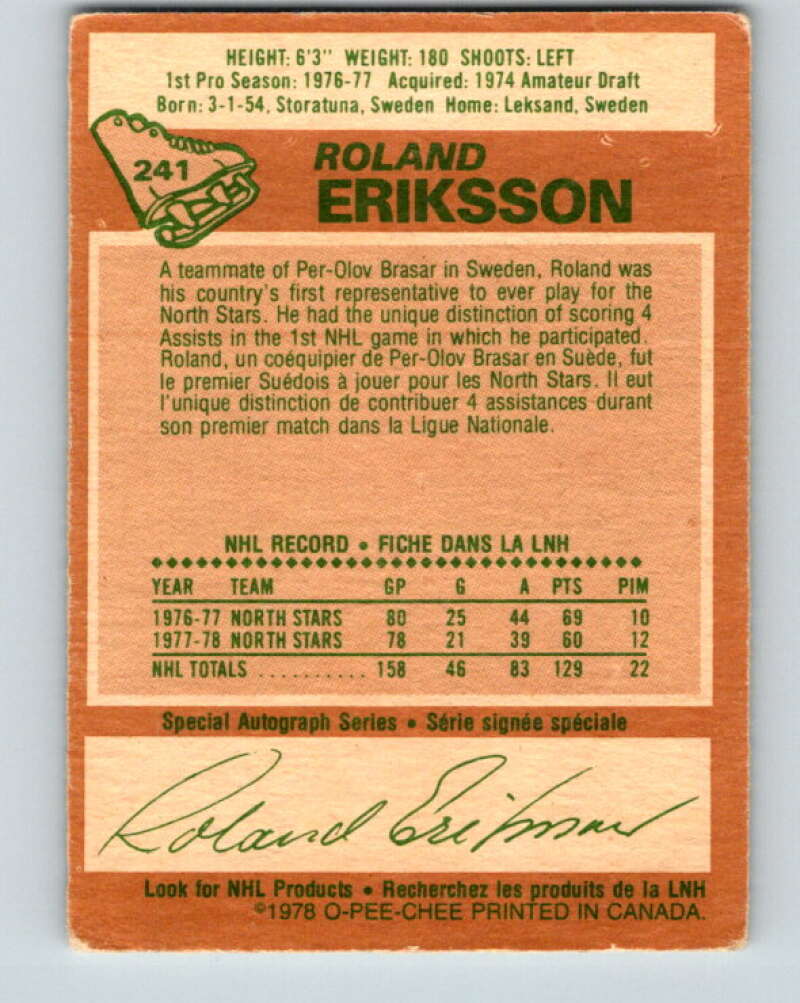 1978-79 O-Pee-Chee #241 Roland Eriksson Vancouver Canucks V24283