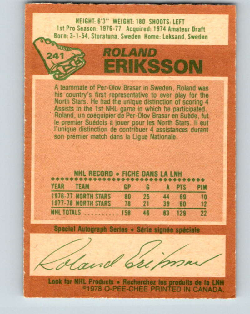 1978-79 O-Pee-Chee #241 Roland Eriksson Vancouver Canucks V24285
