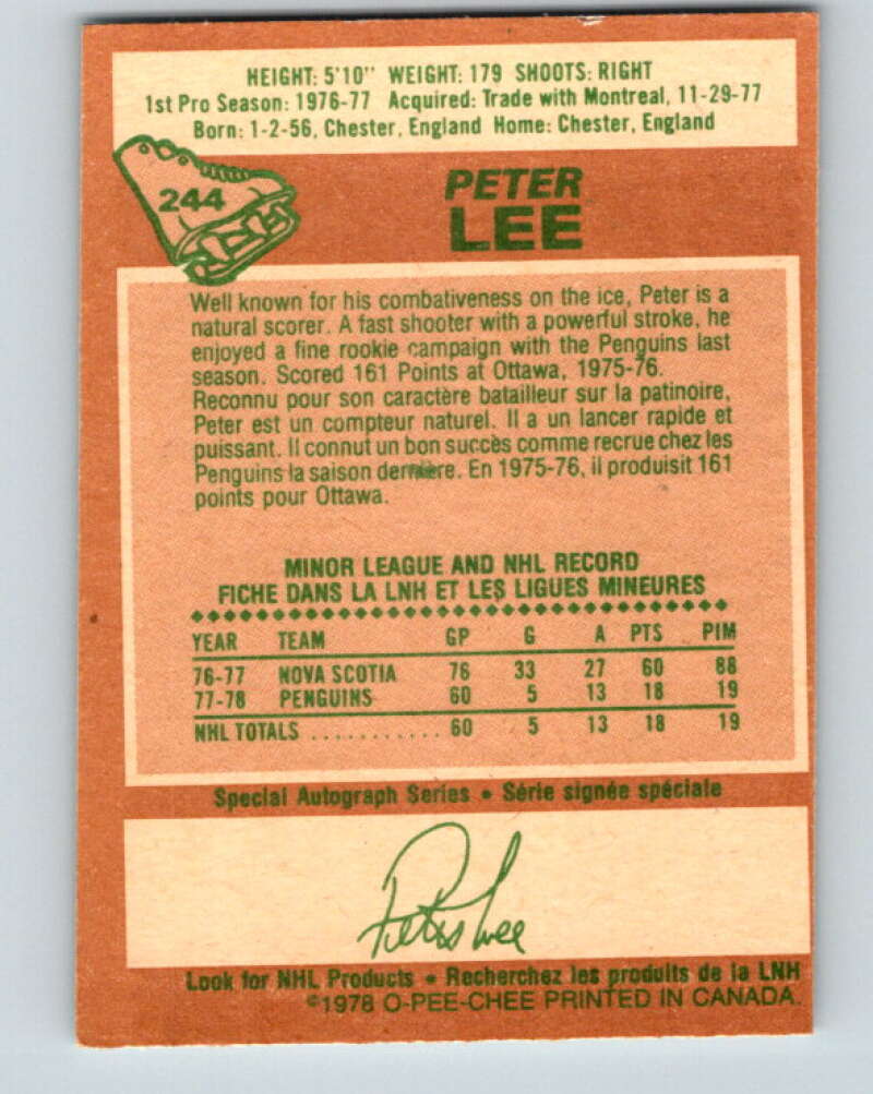 1978-79 O-Pee-Chee #244 Peter Lee RC Rookie Penguins V24319