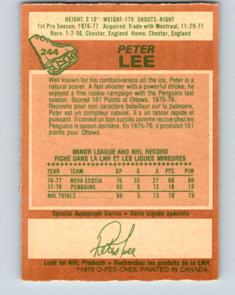 1978-79 O-Pee-Chee #244 Peter Lee RC Rookie Penguins V24324