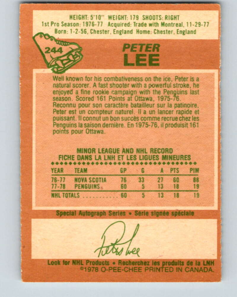 1978-79 O-Pee-Chee #244 Peter Lee RC Rookie Penguins V24327
