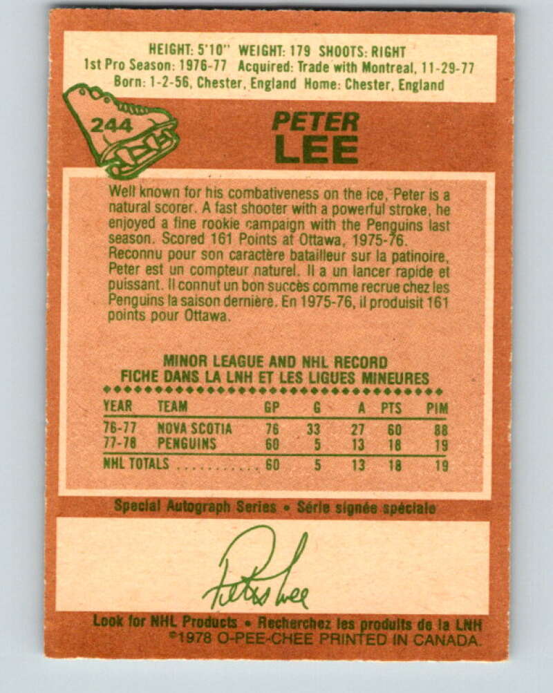 1978-79 O-Pee-Chee #244 Peter Lee RC Rookie Penguins V24328