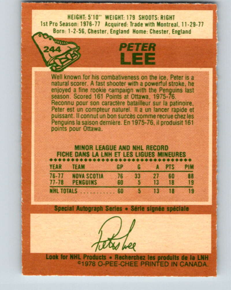 1978-79 O-Pee-Chee #244 Peter Lee RC Rookie Penguins V24333