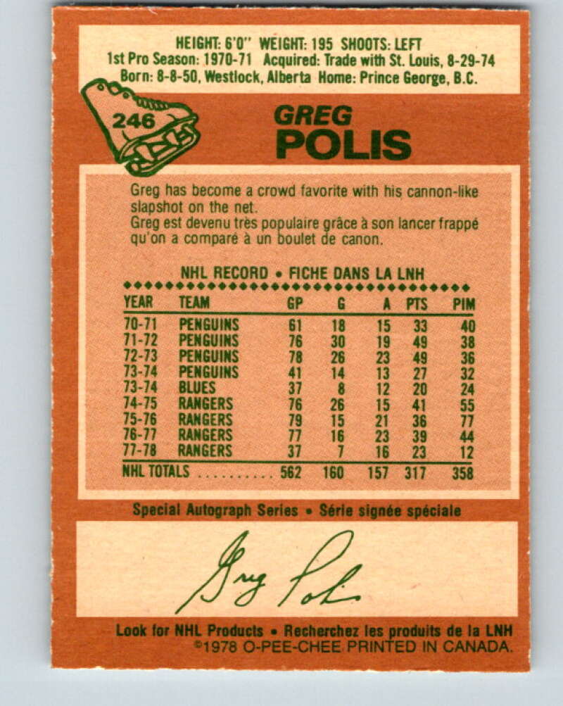 1978-79 O-Pee-Chee #246 Greg Polis New York Rangers V24352
