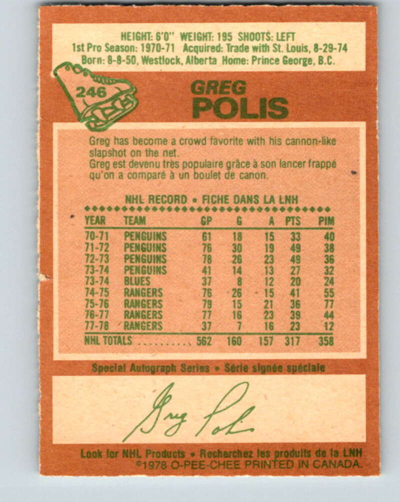 1978-79 O-Pee-Chee #246 Greg Polis New York Rangers V24354