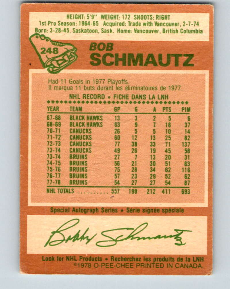 1978-79 O-Pee-Chee #248 Bobby Schmautz Boston Bruins V24365