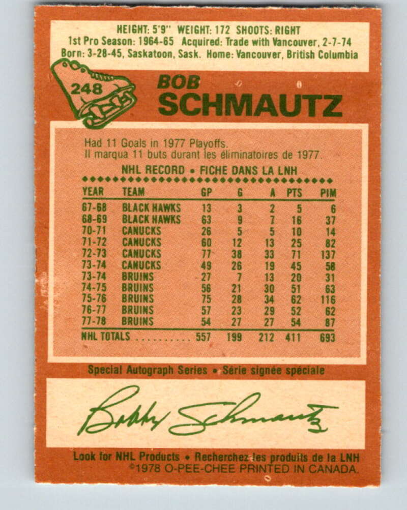 1978-79 O-Pee-Chee #248 Bobby Schmautz Boston Bruins V24366