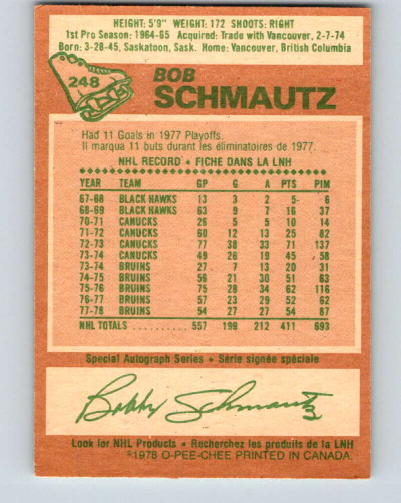 1978-79 O-Pee-Chee #248 Bobby Schmautz Boston Bruins V24367