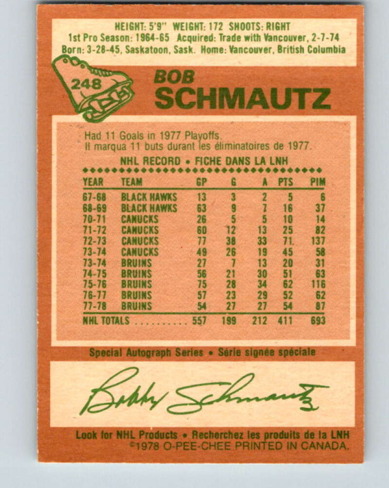 1978-79 O-Pee-Chee #248 Bobby Schmautz Boston Bruins V24368