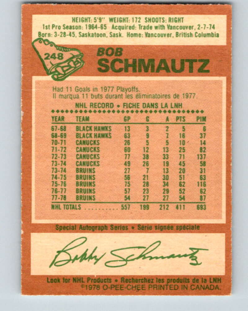 1978-79 O-Pee-Chee #248 Bobby Schmautz Boston Bruins V24369