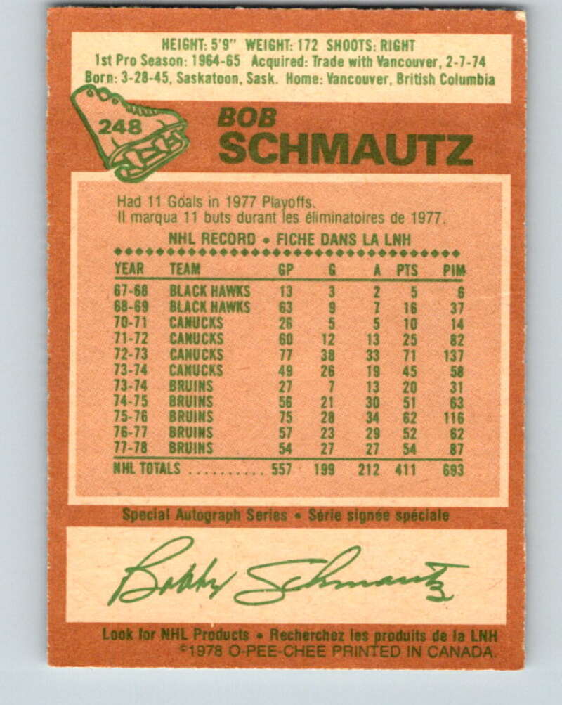 1978-79 O-Pee-Chee #248 Bobby Schmautz Boston Bruins V24370