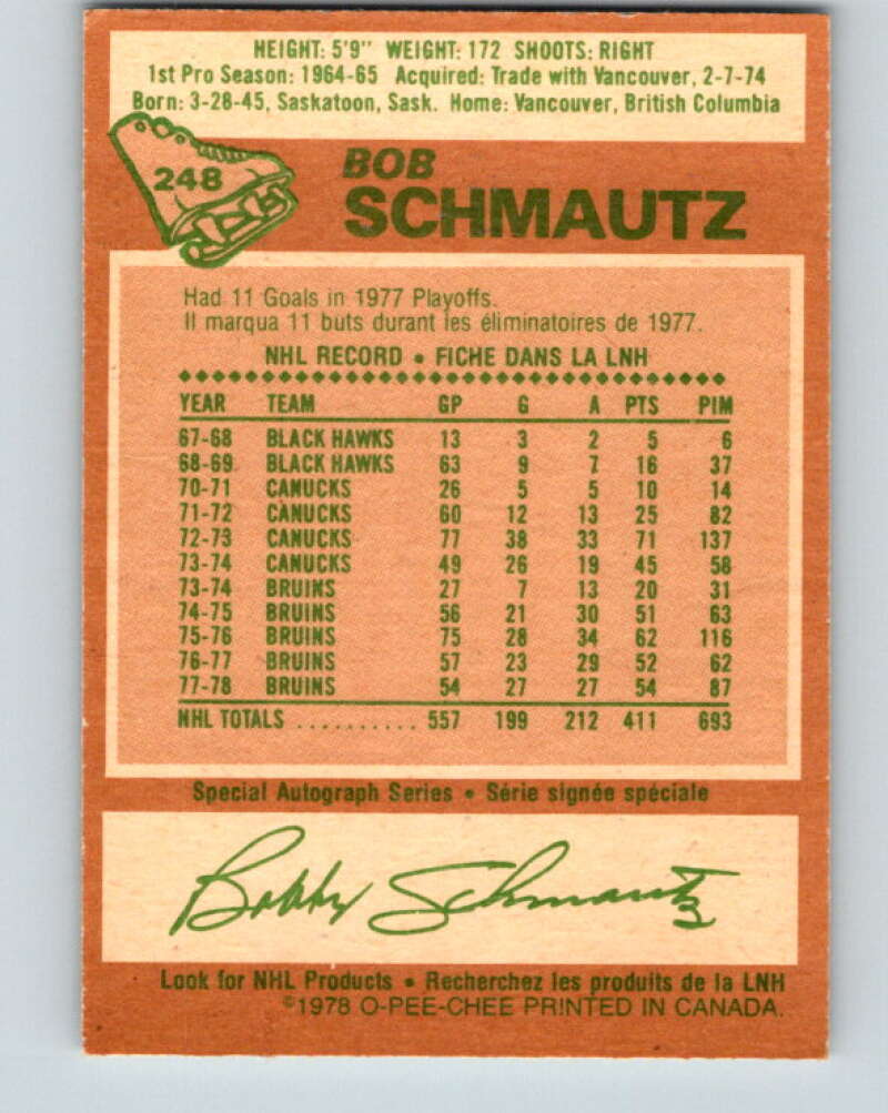 1978-79 O-Pee-Chee #248 Bobby Schmautz Boston Bruins V24372