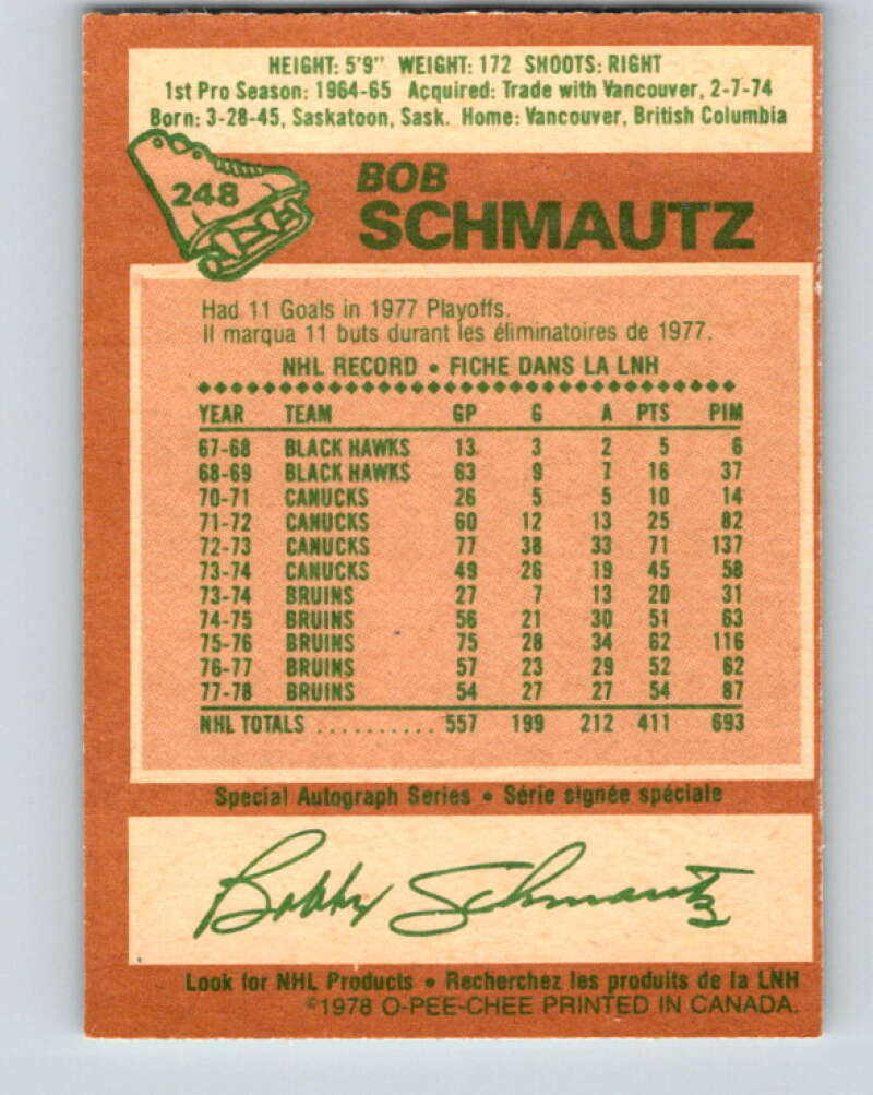 1978-79 O-Pee-Chee #248 Bobby Schmautz Boston Bruins V24373