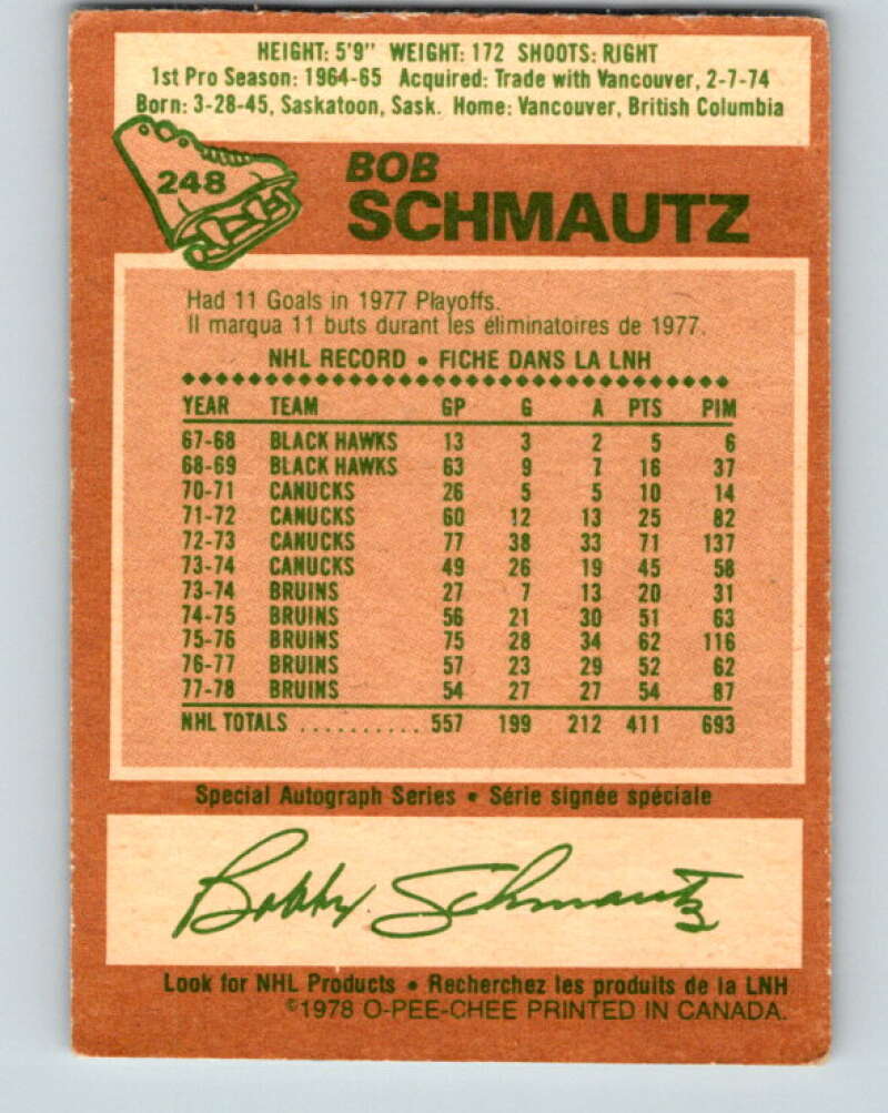 1978-79 O-Pee-Chee #248 Bobby Schmautz Boston Bruins V24375