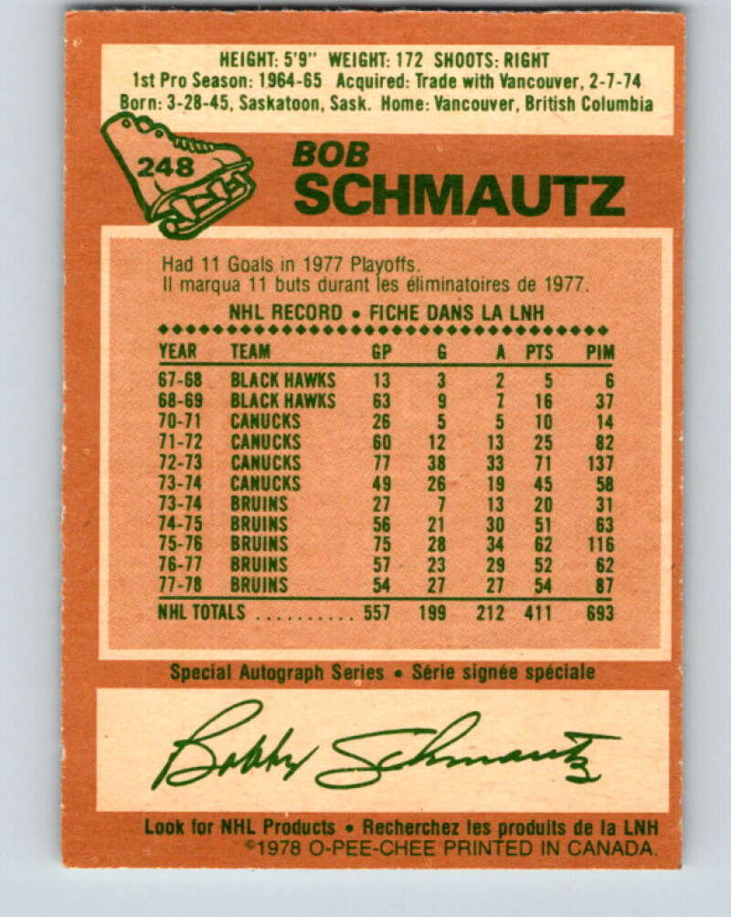 1978-79 O-Pee-Chee #248 Bobby Schmautz Boston Bruins V24377