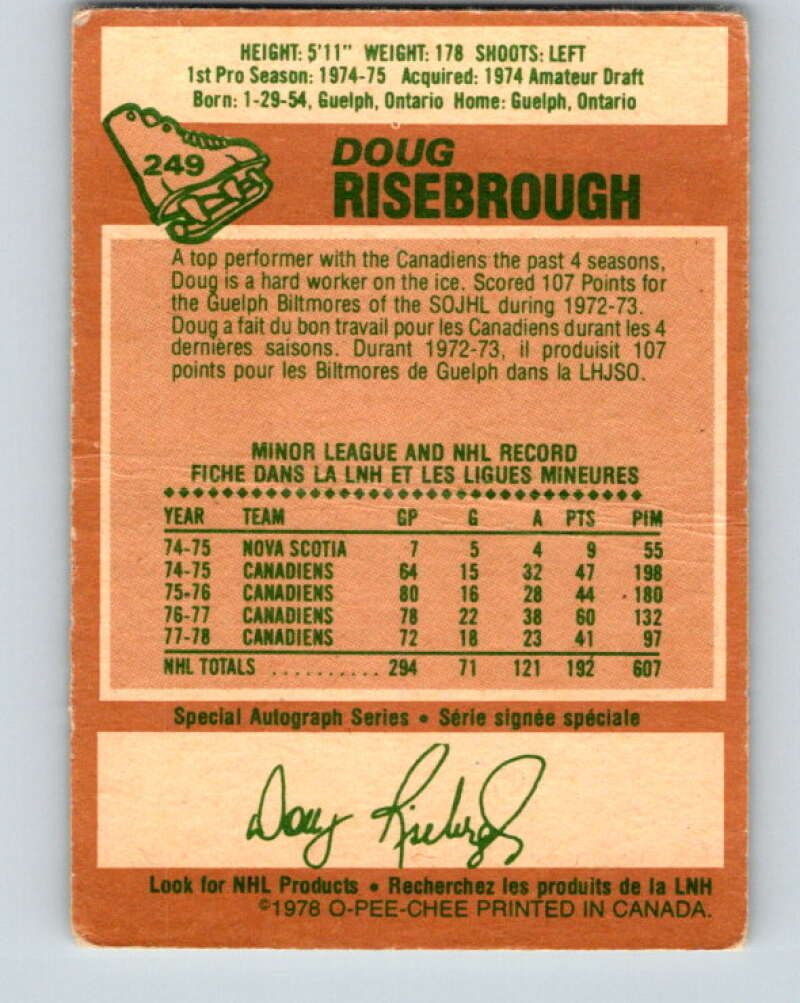 1978-79 O-Pee-Chee #249 Doug Risebrough Montreal Canadiens V24379