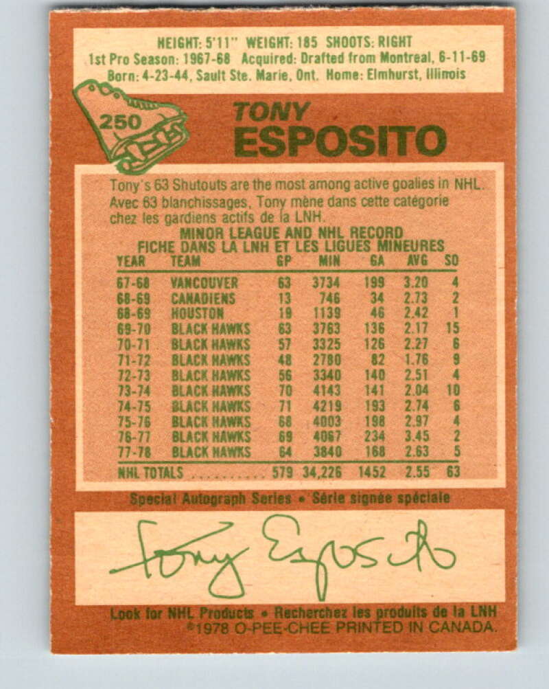 1978-79 O-Pee-Chee #250 Tony Esposito Chicago Blackhawks V24390