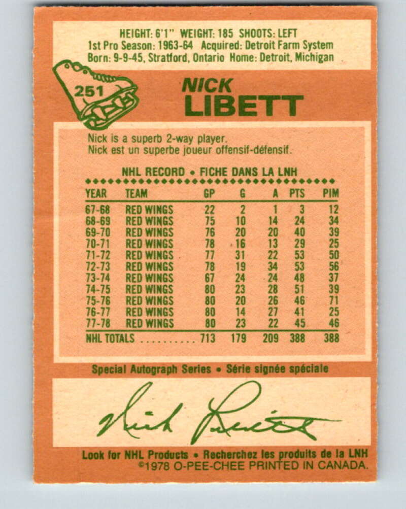 1978-79 O-Pee-Chee #251 Nick Libett Detroit Red Wings V24399