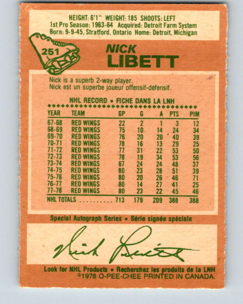 1978-79 O-Pee-Chee #251 Nick Libett Detroit Red Wings V24400