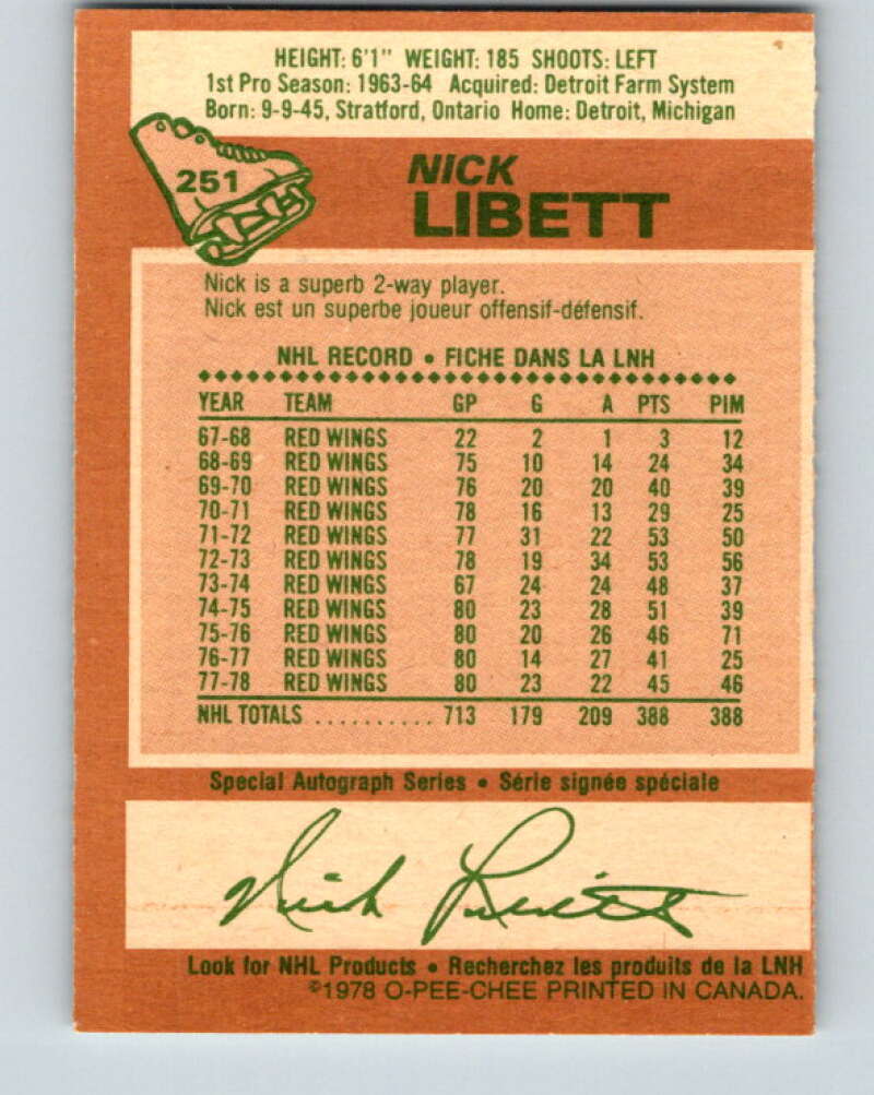 1978-79 O-Pee-Chee #251 Nick Libett Detroit Red Wings V24401