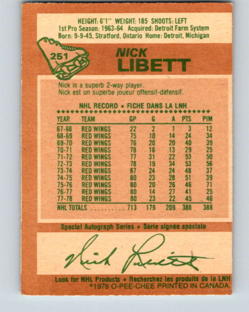 1978-79 O-Pee-Chee #251 Nick Libett Detroit Red Wings V24404
