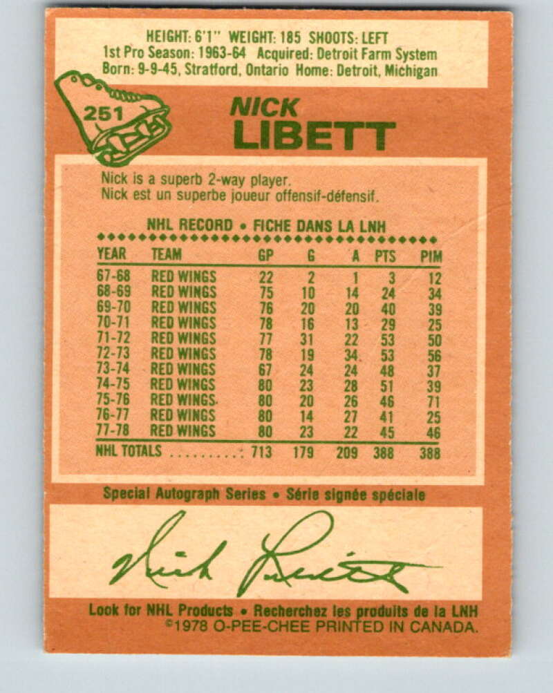 1978-79 O-Pee-Chee #251 Nick Libett Detroit Red Wings V24405