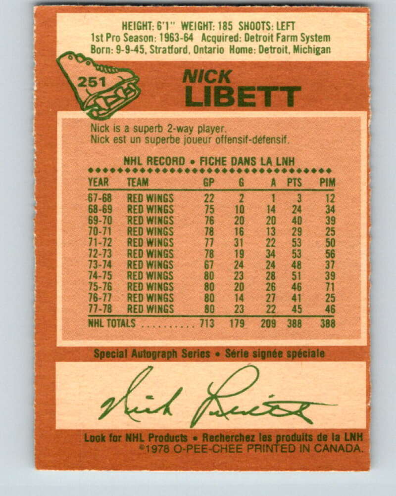 1978-79 O-Pee-Chee #251 Nick Libett Detroit Red Wings V24406