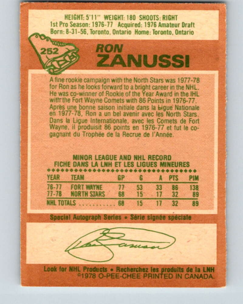 1978-79 O-Pee-Chee #252 Ron Zanussi RC Rookie North Stars V24407