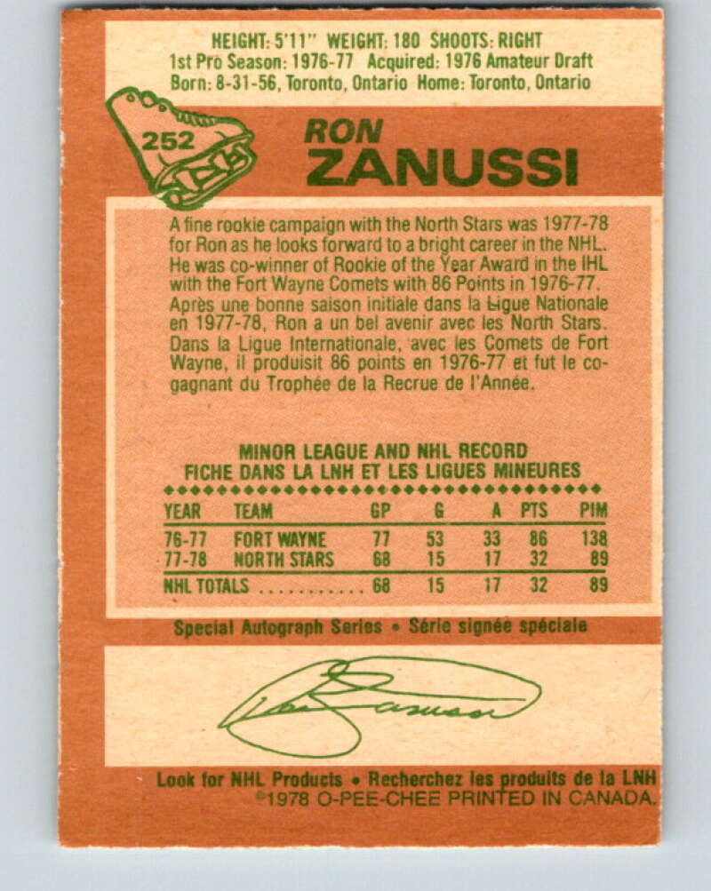 1978-79 O-Pee-Chee #252 Ron Zanussi RC Rookie North Stars V24408
