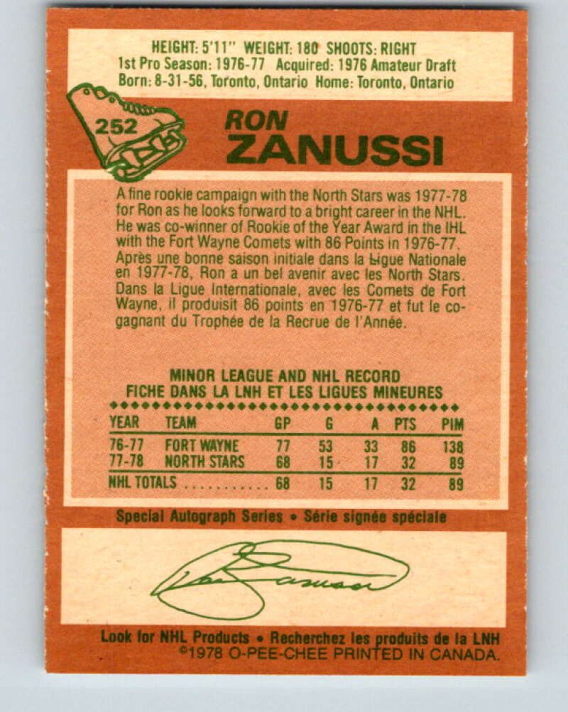 1978-79 O-Pee-Chee #252 Ron Zanussi RC Rookie North Stars V24409