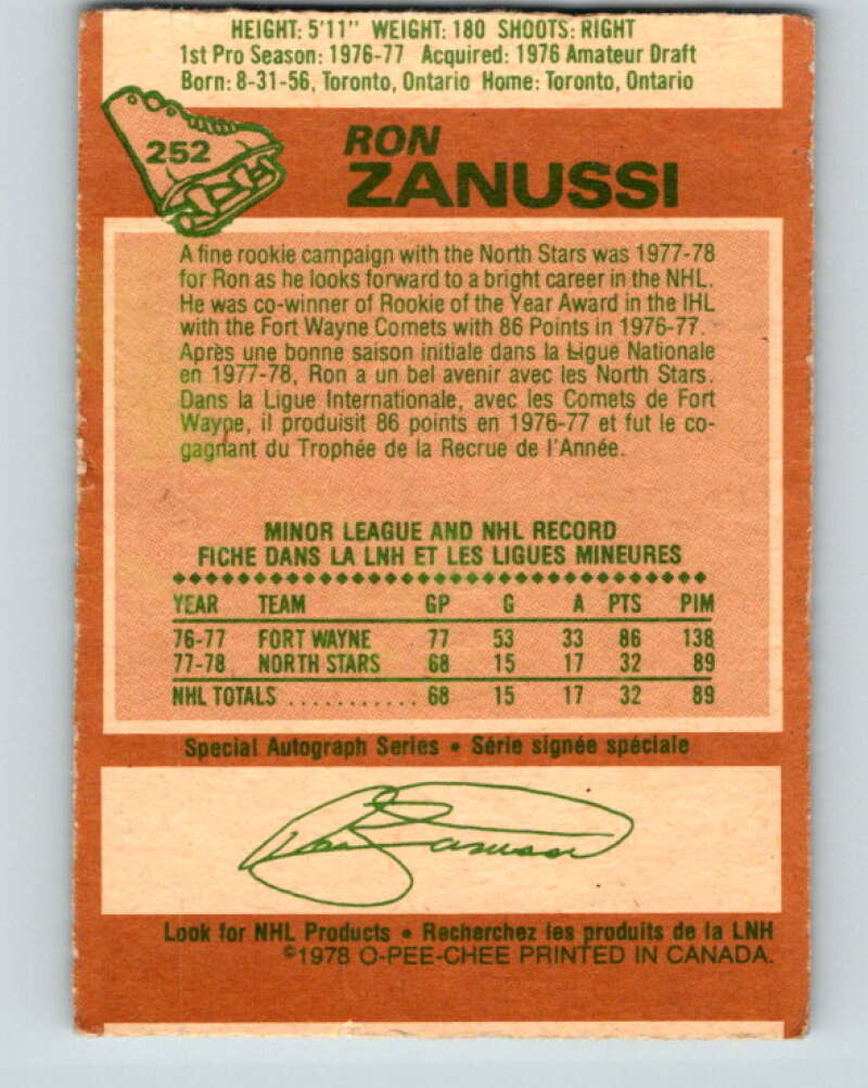 1978-79 O-Pee-Chee #252 Ron Zanussi RC Rookie North Stars V24412