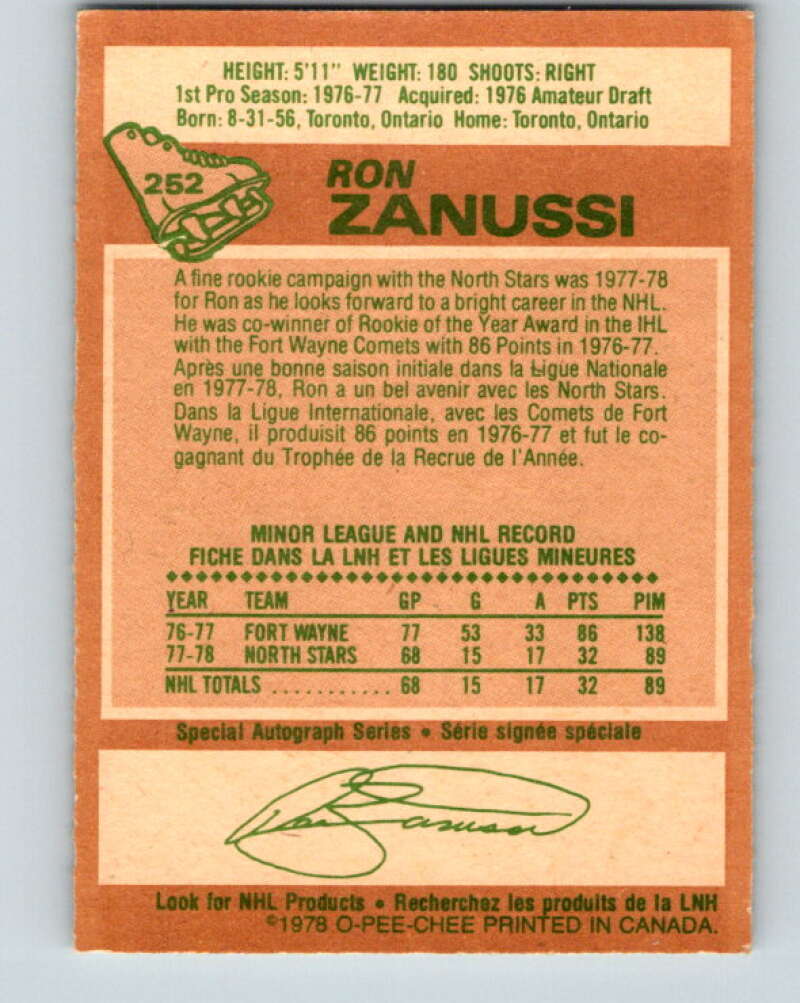 1978-79 O-Pee-Chee #252 Ron Zanussi RC Rookie North Stars V24413
