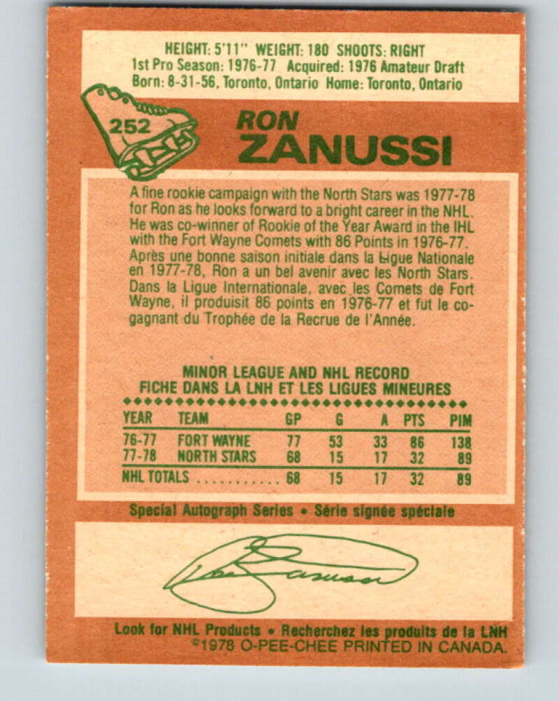1978-79 O-Pee-Chee #252 Ron Zanussi RC Rookie North Stars V24417