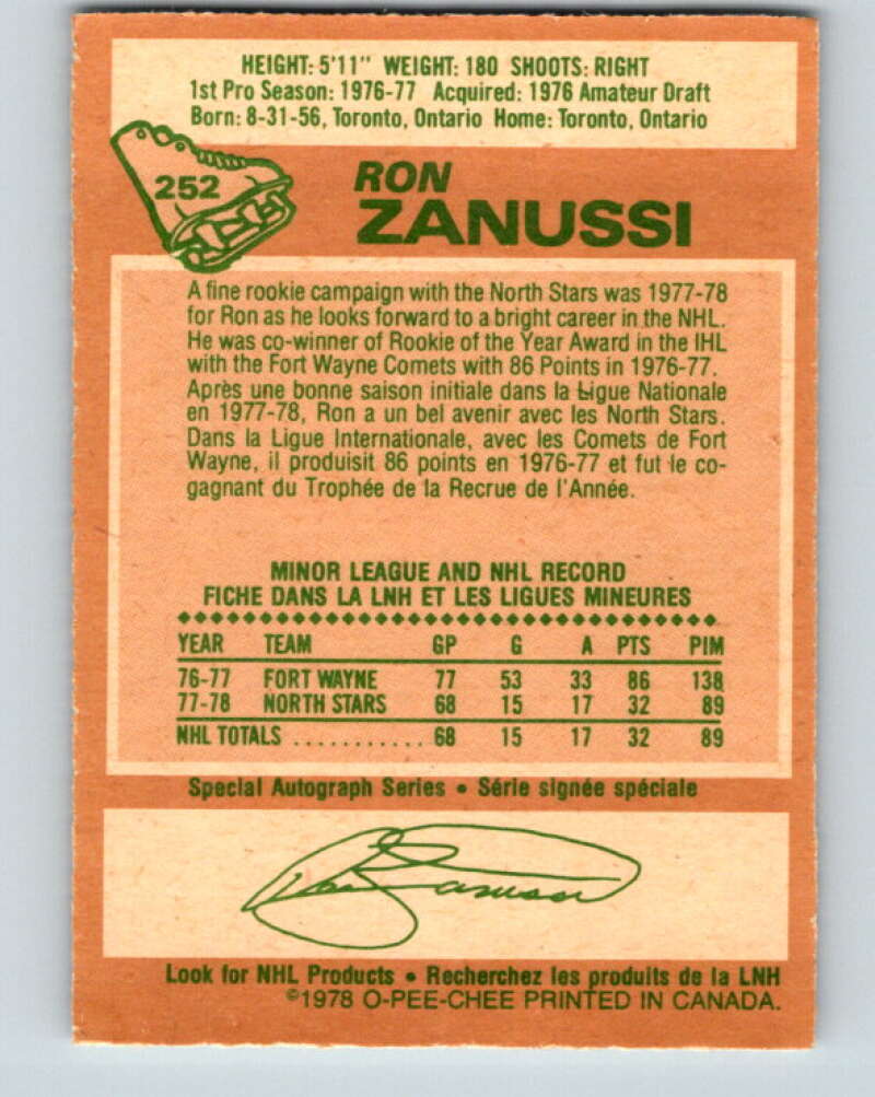 1978-79 O-Pee-Chee #252 Ron Zanussi RC Rookie North Stars V24418