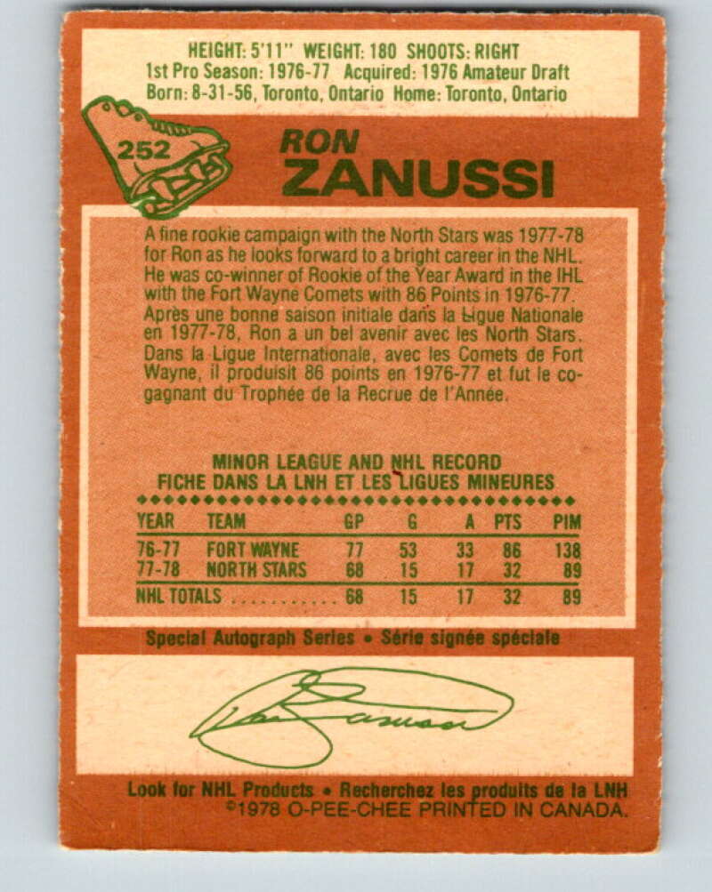 1978-79 O-Pee-Chee #252 Ron Zanussi RC Rookie North Stars V24419