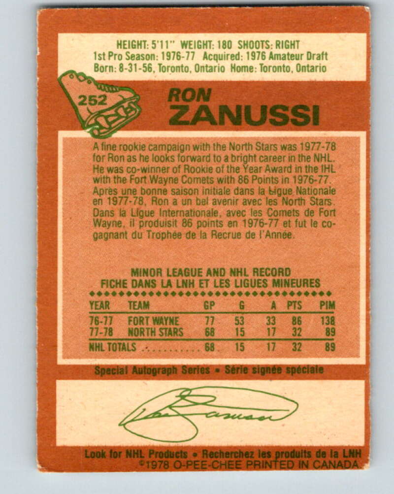 1978-79 O-Pee-Chee #252 Ron Zanussi RC Rookie North Stars V24422