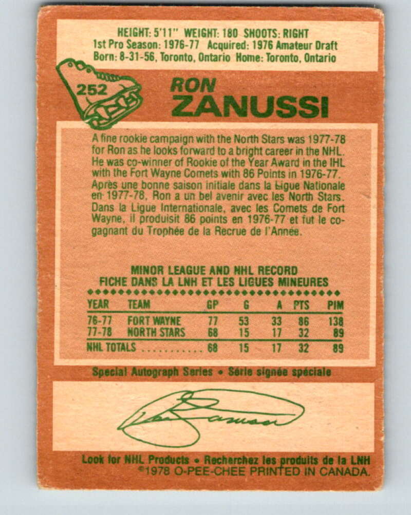 1978-79 O-Pee-Chee #252 Ron Zanussi RC Rookie North Stars V24423