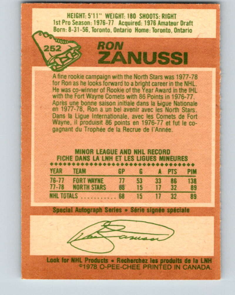 1978-79 O-Pee-Chee #252 Ron Zanussi RC Rookie North Stars V24425
