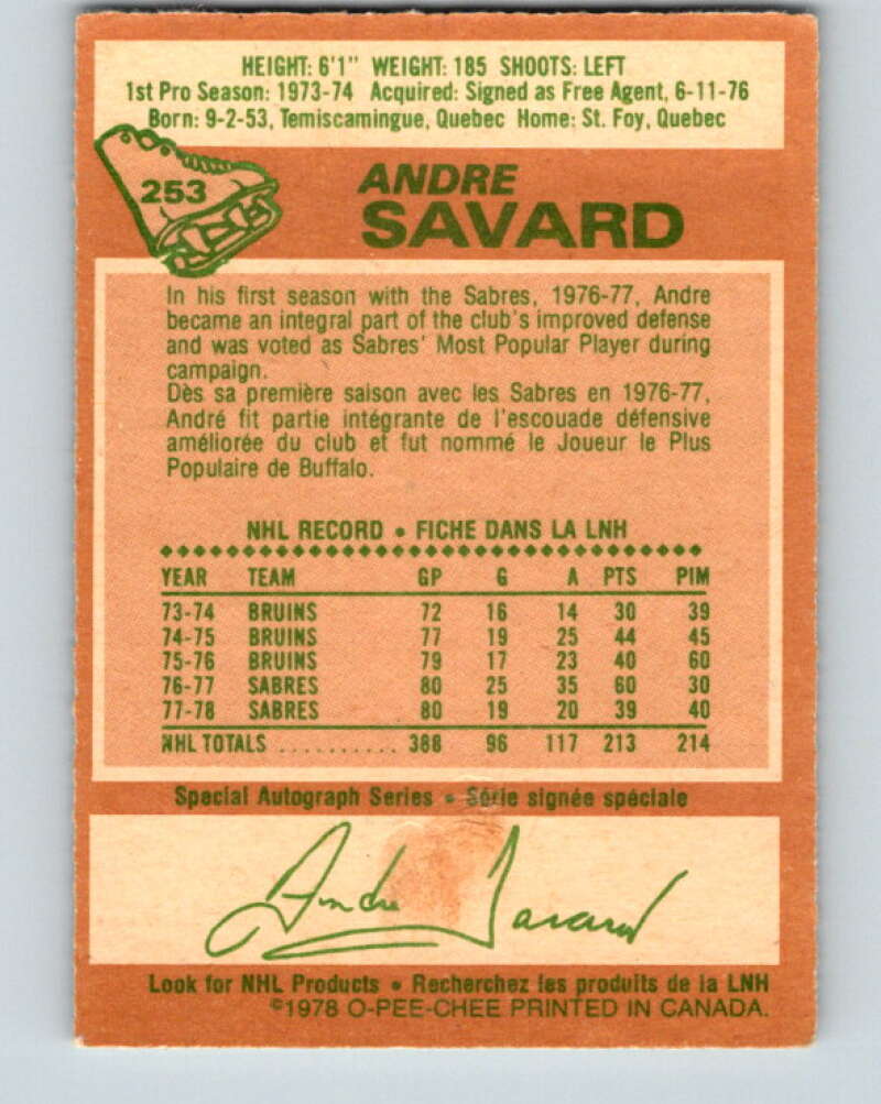 1978-79 O-Pee-Chee #253 Andre Savard Buffalo Sabres V24433