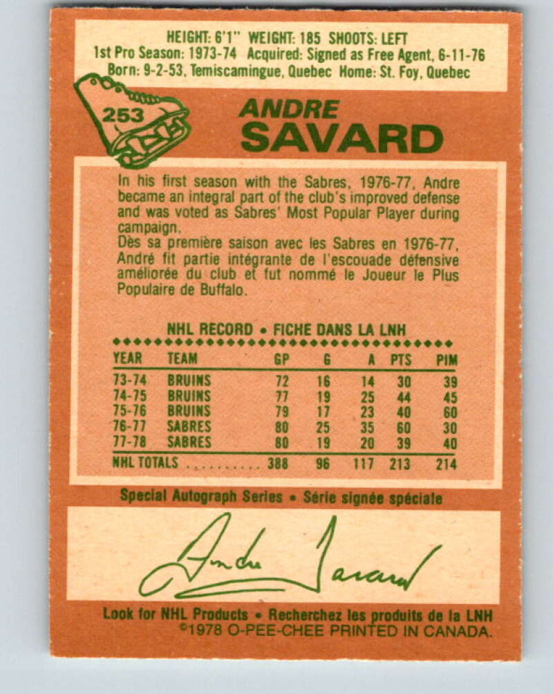 1978-79 O-Pee-Chee #253 Andre Savard Buffalo Sabres V24440