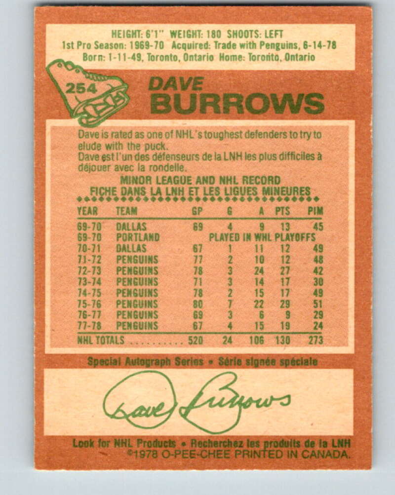 1978-79 O-Pee-Chee #254 Dave Burrows Toronto Maple Leafs V24449